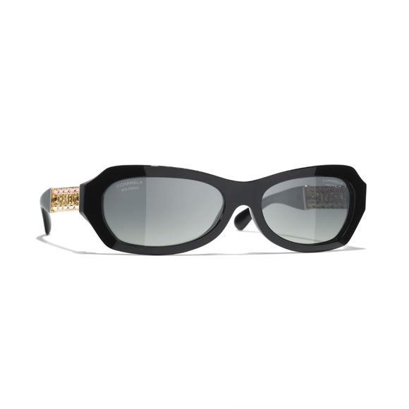 Chanel 5537Q 622S8 Triple Leather Chain Black Gray Polarized Sunglasses CH5537Q - Picture 1 of 5